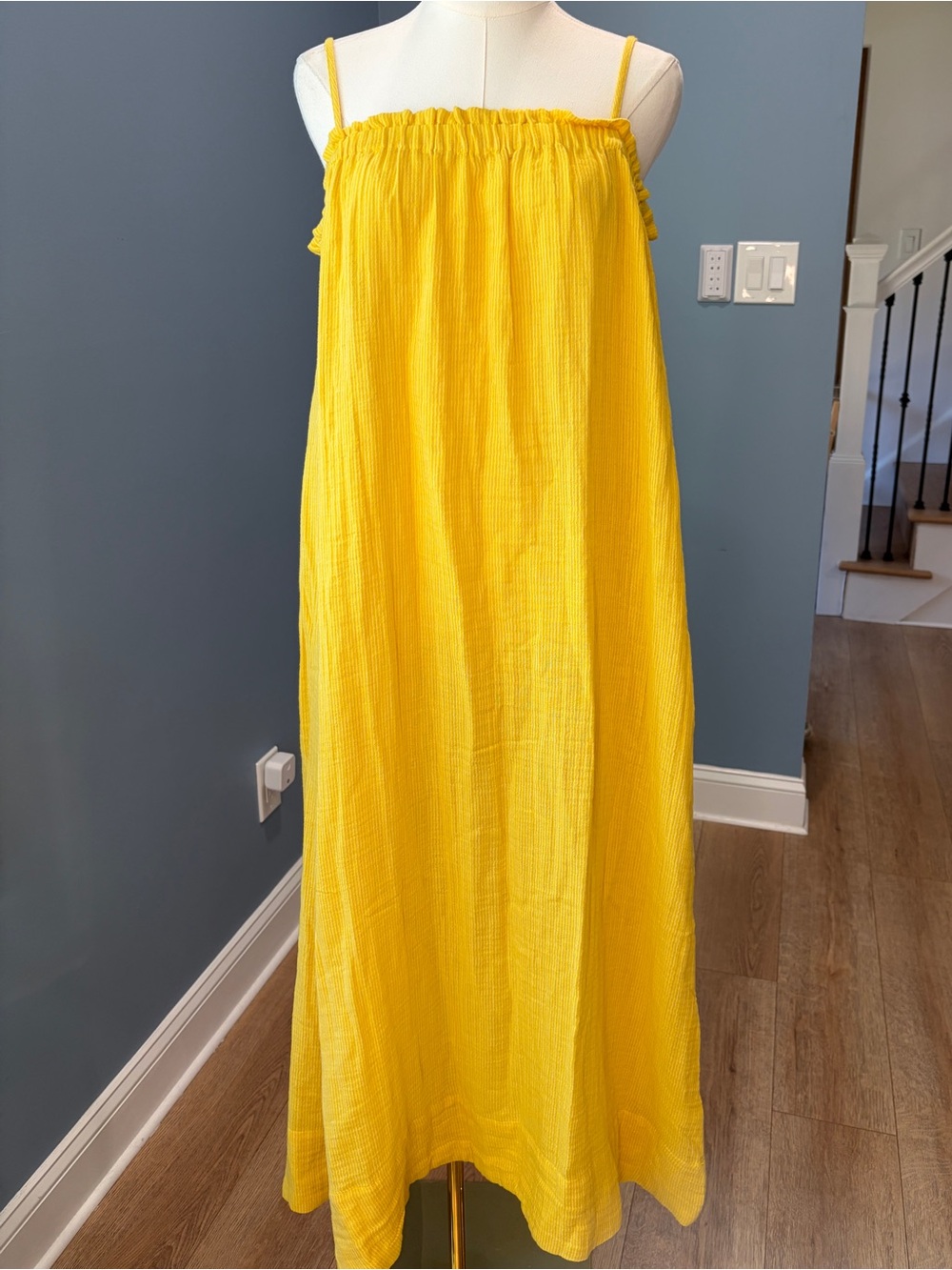 Eileen Fisher NWT Organic Cotton Soleil Cami Maxi Dress Yellow Stripe Small